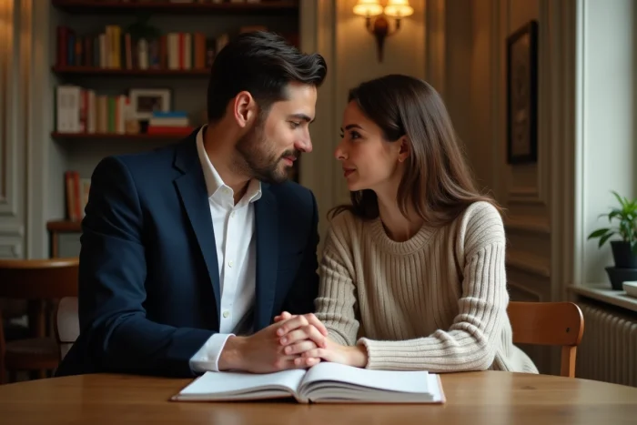 Couple en dîner intime dans un appartement parisien