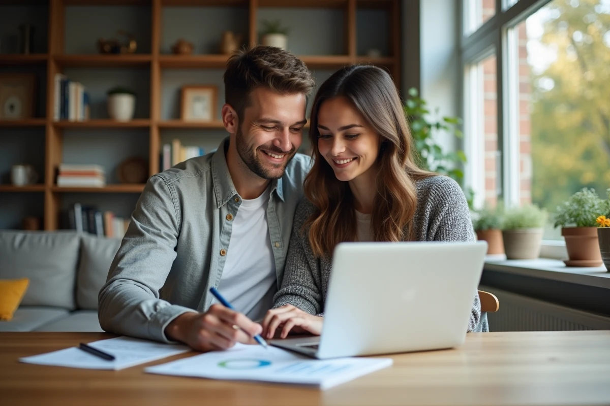 Jeune couple professionnel discutant de leur investissement à la maison