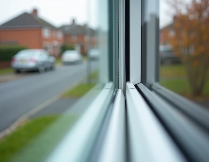 Détail d'un verre dormant en PVC avec joint d'étanchéité sur façade de maison