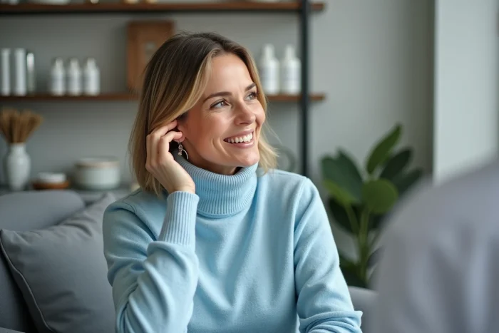 Femme en consultation dermatologique dans un cabinet moderne