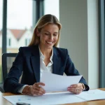 Femme professionnelle en immobilier examine des documents