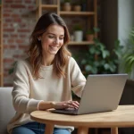 Femme recherchant des annonces immobilières sur son ordinateur