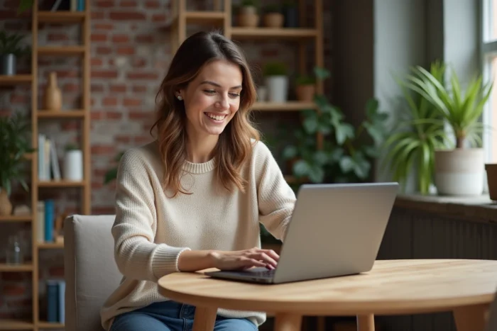 Femme recherchant des annonces immobilières sur son ordinateur