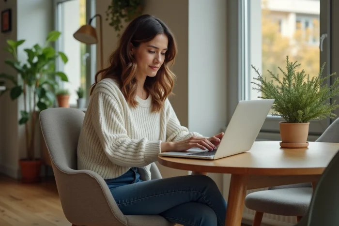 Femme en train de naviguer sur son ordinateur pour acheter des appareils électroménagers