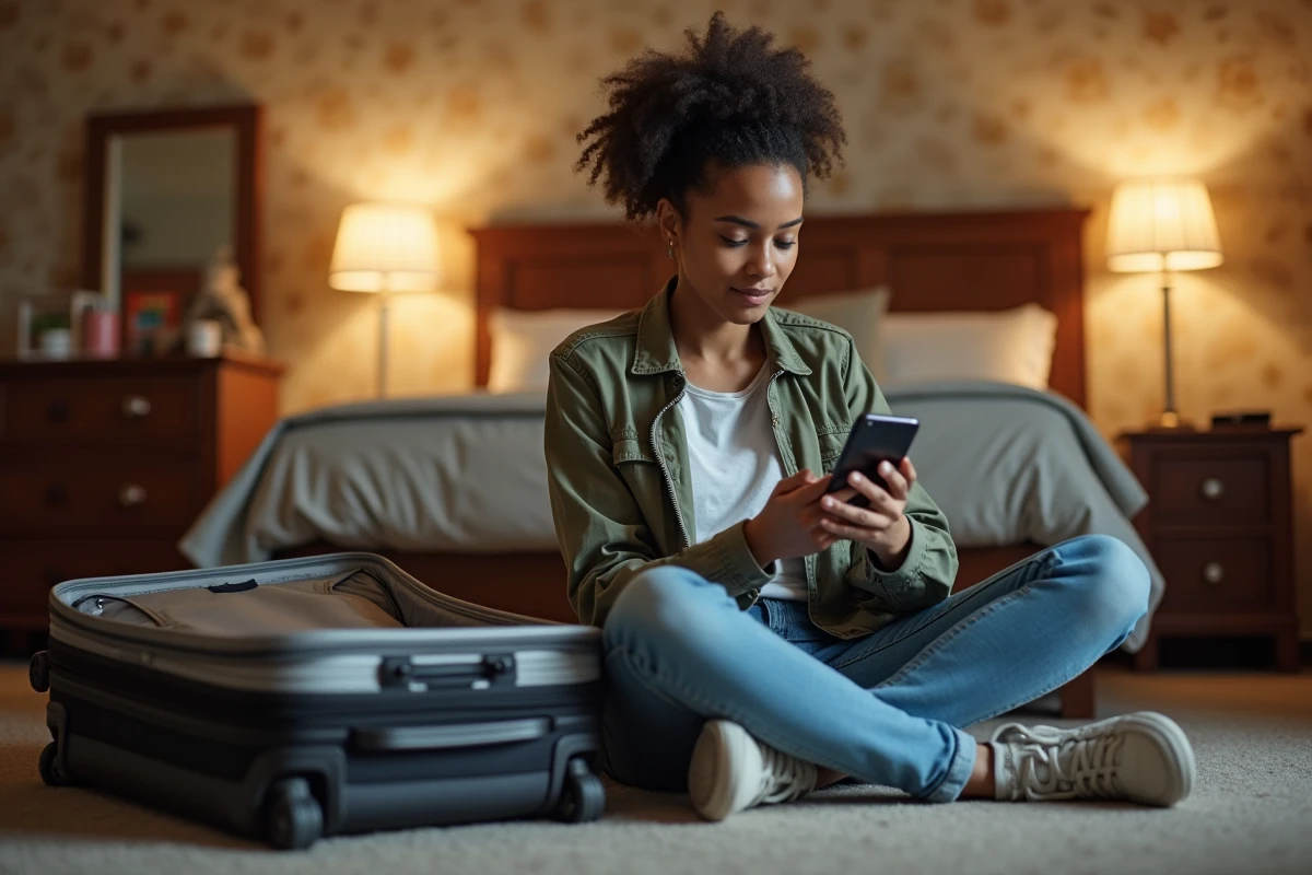 Jeune femme dans une chambre d