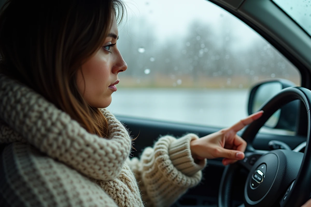 Jeune femme activant le miroir chauffant dans sa voiture