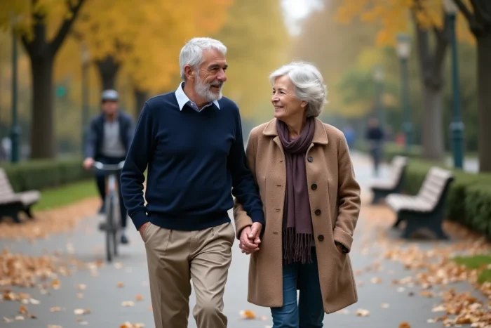 Giacomo Agostini avec une femme dans un parc automnal