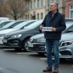 Homme regardant des plaques d'immatriculation européennes