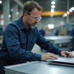 Ingénieur opérant une machine de pliage CNC dans une usine de métallurgie française moderne