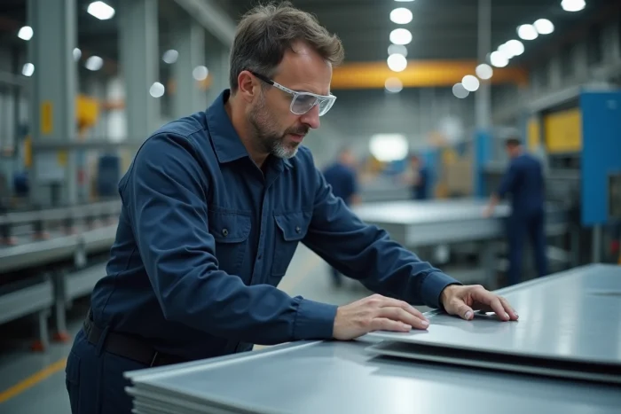 Ingénieur opérant une machine de pliage CNC dans une usine de métallurgie française moderne
