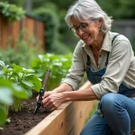 Femme d'âge moyen en jardinage soigne ses plantes