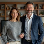 Journaliste français en famille dans un salon chaleureux