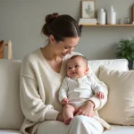 Maman et bébé dans un salon cosy et serein